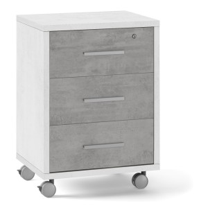 MOBILE CASSETTIERA 3 CASSETTI SU RUOTE H71 L51 P41 Cm STRUTTURA BIANCO FRONTALE CEMENTO SARMOG Db733
