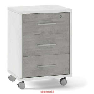 MOBILE CASSETTIERA 3 CASSETTI SU RUOTE H71 L51 P41 Cm STRUTTURA BIANCO FRONTALE CEMENTO SARMOG Db733