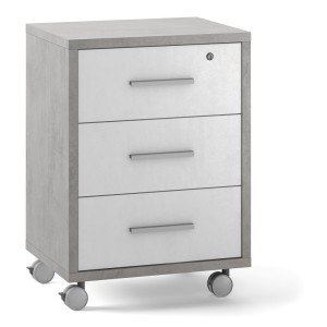MOBILE CASSETTIERA 3 CASSETTI SU RUOTE H71 L51 P41 Cm STRUTTURA CEMENTO FRONTALE BIANCO SARMOG Db733