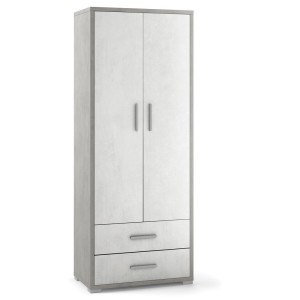 ARMADIO 2 ANTE 2 CASSETTI H182 L71 P41 cm STRUTTURA CEMENTO FRONTALE BIANCO SARMOG Db359k