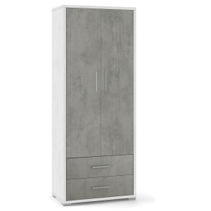 ARMADIO 2 ANTE 2 CASSETTI H182 L71 P41 cm STRUTTURA BIANCO FRONTALE CEMENTO SARMOG Db359k