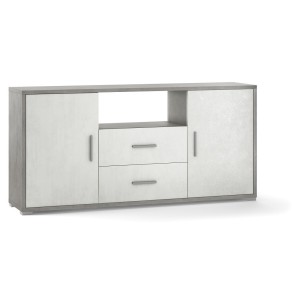 KIT MOBILE MULTIUSO 2 ANTE 2 CASSETTI H84 L174 P41 Cm STRUTTURA CEMENTO FRONTALE BIANCO SARMOG Db802k