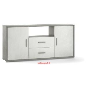 KIT MOBILE MULTIUSO 2 ANTE 2 CASSETTI H84 L174 P41 Cm STRUTTURA CEMENTO FRONTALE BIANCO SARMOG Db802k