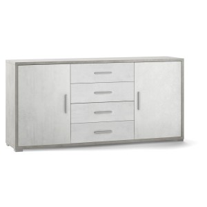 KIT MOBILE MULTIUSO 2 ANTE 4 CASSETTI H84 L174 P41 Cm STRUTTURA CEMENTO FRONTALE BIANCO SARMOG Db804k
