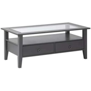 TAVOLINO PROVENCE 7 115x60x45H PINO MASSELLO VERNICIATO AD ACQUA GRIGIO E TOP IN VETRO TEMPERATO