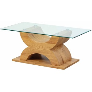 TAVOLINO X-TYPE DA SALOTTO 110x60x45H STRUTTURA IN MDF LAMINATO QUERCIA E VETRO