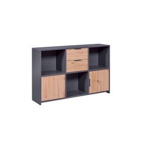 LIBRERIA PEPETO 2 PORTE + 2 CASSETTI 120x30x77CM LAMINATO GRIGIO E QUERCIA ARTISAN
