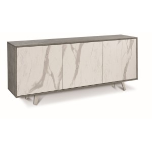 Mobile Madia 3 ante con apertura a spinta H74 L177 P41 struttura color Cemento frontali color Marmo 7073k Sarmog