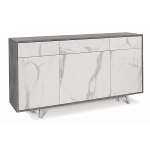 Mobile Madia 3 ante e 3 cassetti  H92 L164 P41 Cm Struttura color Cemento Frontali color Marmo 7076k Sarmog