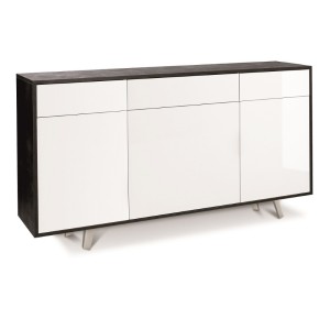 Mobile Madia 3 ante e 3 Cassetti H92 L164 P41 Cm struttura color Nero ossido frontali Bianco Lucido 7076k Sarmog