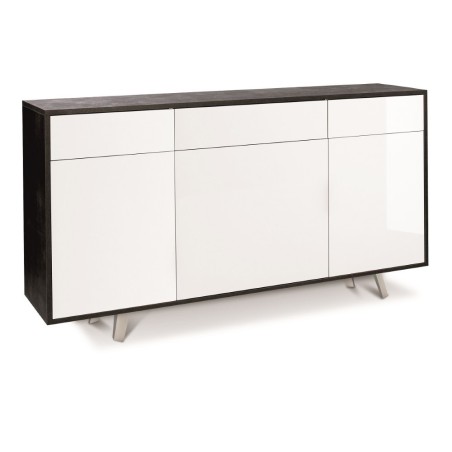 Mobile Madia 3 ante e 3 Cassetti H92 L164 P41 Cm struttura color Nero ossido frontali Bianco Lucido 7076k Sarmog