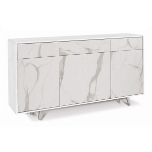 Mobile Madia 3 ante e 3 cassetti  H92 L164 P41 Cm Struttura Bianco ossido Frontali color Marmo 7076k Sarmog