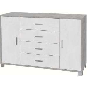 Mobile Madia 4 Cassetti e 2 Ante H86 L136 P41 Cm Struttura colore Cemento frontali Bianco Ossido 775k Sarmog