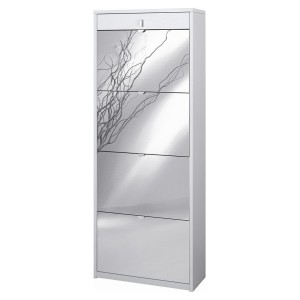 Scarpiera con specchio naturale 4 ante a ribalta e 1 Cassetto H164 L63 P29 Cm colore Bianco Fiammato Sk568spk Sarmog