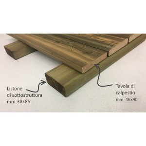 KIT 28pz PAVIMENTO ESTERNO IN LEGNO PINO IMPREGNATO 1,9x90x240 CON SOTTOSTRUTTURA