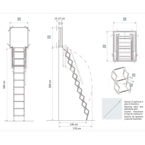 SCALA RETRATTILE A PARETE Cm 50X90 H300 A PANTOGRAFO SCARI WALL