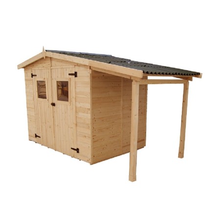 CASETTA FORESTA MOD. EDEN IN LEGNO MASSELLO A PANNELLI 16 MM 240X160 CON PAVIMENTO E TETTOIA