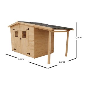 CASETTA FORESTA MOD. EDEN IN LEGNO MASSELLO A PANNELLI 16 MM 240X160 CON PAVIMENTO E TETTOIA