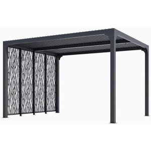 Pergola bioclimatica Foresta gazebo in alluminio, apertura manuale, 360x300 con pannelli laterali su lato da 300.