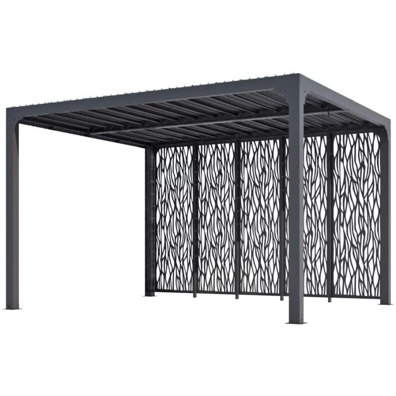 Pergola Foresta gazebo bioclimatica in alluminio, apertura manuale, 360x300 con pannelli laterali su lato da 360. Pergola Foresta gazebo bioclimatica in alluminio, apertura manuale, 360x300 con pannelli laterali su lato da 360.
