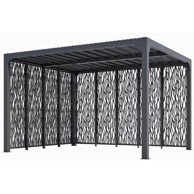 Pergola bioclimatica Foresta gazebo in alluminio, apertura manuale, 360x300 con pannelli laterali su due lati. Pergola bioclimatica Foresta gazebo in alluminio, apertura manuale, 360x300 con pannelli laterali su due lati.