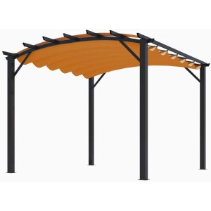 Pergola Foresta gazebo in alluminio ad arco con telo retrattile colore ruggine, dimensioni 340x330x240H