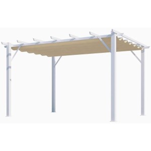 Pergola Foresta gazebo in alluminio colore bianco con telo retrattile ecrù 140g/mq, dimensioni 400x300x230H