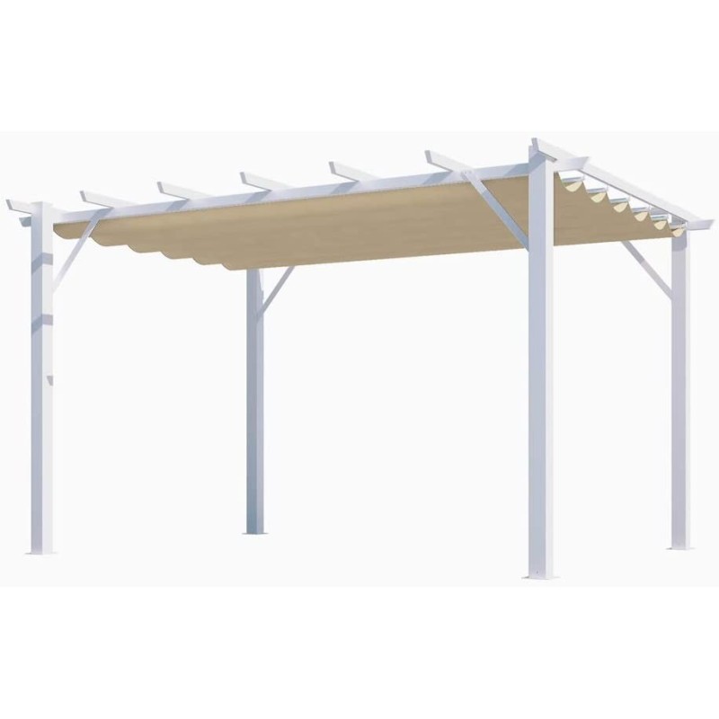 Pergola Foresta gazebo in alluminio colore bianco con telo retrattile ecrù 140g/mq, dimensioni 400x300x230H Pergola Foresta gazebo in alluminio colore bianco con telo retrattile ecrù 140g/mq, dimensioni 400x300x230H