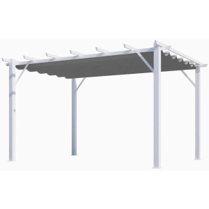 Pergola Foresta gazebo in alluminio colore bianco con telo retrattile grigio 280g/mq, dimensioni 400x300x230H