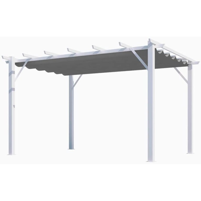 Pergola Foresta gazebo in alluminio colore bianco con telo retrattile grigio 280g/mq, dimensioni 400x300x230H Pergola Foresta gazebo in alluminio colore bianco con telo retrattile grigio 280g/mq, dimensioni 400x300x230H