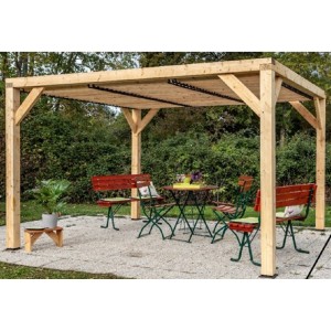 Pergola gazebo Foresta in legno lamellare, tetto frangivista con veneziane mobili , dimensioni 339x360X217H