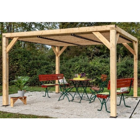 Pergola gazebo Foresta in legno lamellare, tetto frangivista con veneziane mobili , dimensioni 339x360X217H
