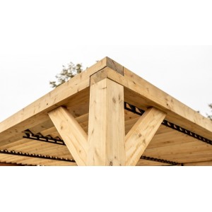 Pergola gazebo Foresta in legno lamellare, tetto frangivista con veneziane mobili , dimensioni 339x360X217H