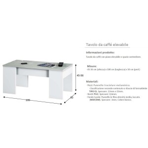 Side Table Tavolino da caffè sollevabile bianco per soggiorno casa - Salone