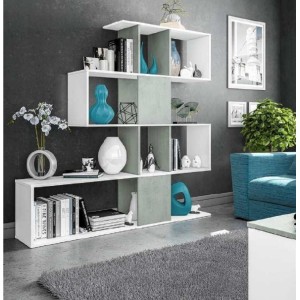 KIT LIBRERIA ZIG-ZAG DESIGN  cm 145X29X145H BIANCO/CEMENTO
