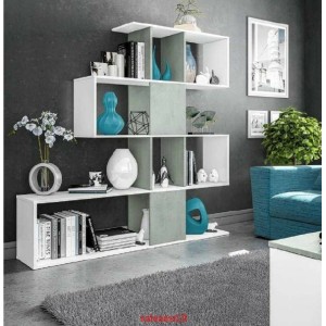 KIT LIBRERIA ZIG-ZAG DESIGN  cm 145X29X145H BIANCO/CEMENTO