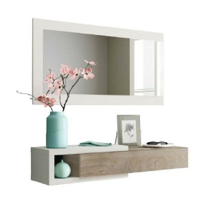 KIT MOBILE INGRESSO 1CASSETTO + 1 SPECCHIO 'NOON' BIANCO E LEGNO