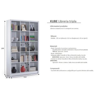 KIT LIBRERIA KUBE CM.114X30X195H BIANCO LUCIDO