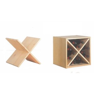 KIT MOBILE PENSILE PORTABOTTIGLIE CUBO IN MASSICCIO DI PINO 36x33x36H Cm LEGNO NATURALE