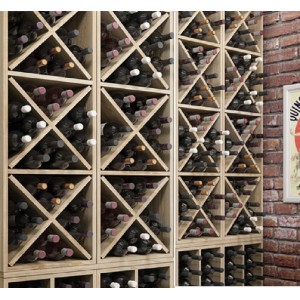 KIT MOBILE PENSILE PORTABOTTIGLIE CUBO IN MASSICCIO DI PINO 36x33x36H Cm LEGNO NATURALE