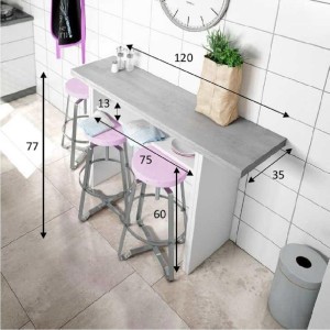 KIT TAVOLO CONSOLLE CM.35/70X120X75H BIANCO E CEMENTO