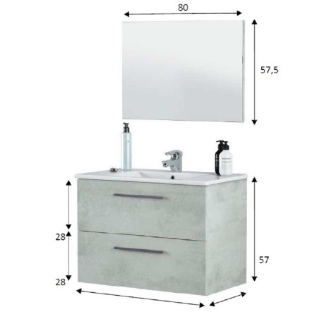 KIT MOBILE BAGNO ARUBA 2 CASSETTI CM.80X45X57H FINITURA CEMENTO