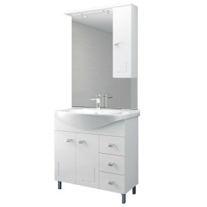 MOBILE BAGNO BIANCO 'EVA' COMPLETO CON LAVABO 83 CM SPECCHIO E COLONNA