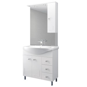 MOBILE BAGNO BIANCO 'EVA' COMPLETO CON LAVABO 83 CM SPECCHIO E COLONNA