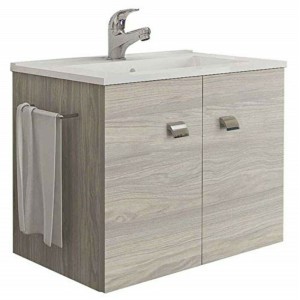 MOBILE BAGNO ERIKA CON LAVABO INTEGRALE FINITURA ROVERE GRIGIO 61x36x47h Cm