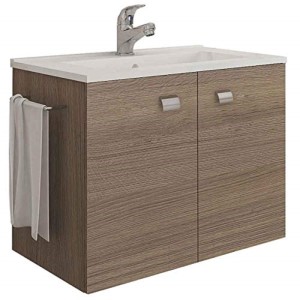 MOBILE BAGNO ERIKA CON LAVABO INTEGRALE FINITURA ROVERE FUMO 61x36x47h Cm