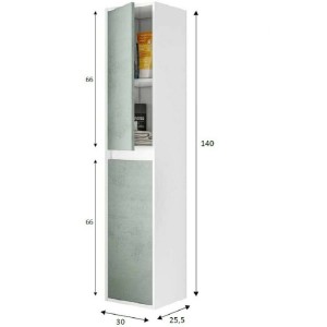 KIT COLONNA BAGNO DAKOTA 2 ANTE CM.30X26X140H BIANCO LUCIDO E CEMENTO