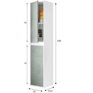 KIT COLONNA BAGNO DAKOTA 2 ANTE CM.30X26X140H BIANCO LUCIDO E CEMENTO