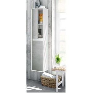 KIT COLONNA BAGNO DAKOTA 2 ANTE CM.30X26X140H BIANCO LUCIDO E CEMENTO