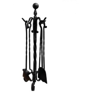 SET ATTREZZI CAMINO IN FERRO BATTUTO POMOLO H.78